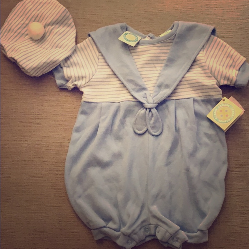 CC baby light blue one piece + hat NWT